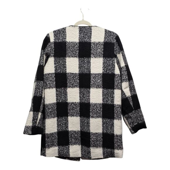 Hazelhazel Black White Buffalo Check Plaid Coat Cardigan Jacket Textured Knit, M - Picture 7 of 11